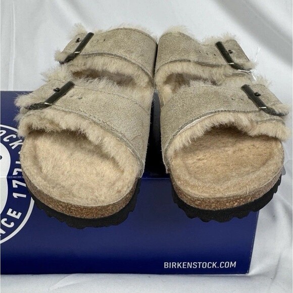 Birkenstock Arizona Shearling Taupe Womens Casual Soft Footbed Clog EU 36 - Picture 8 of 9